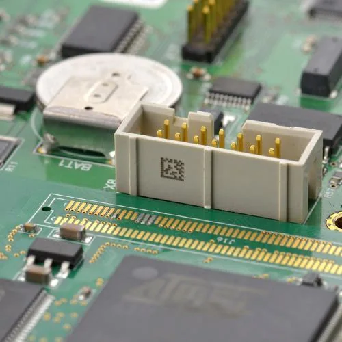 Laser marked electronic component with small logo and code
