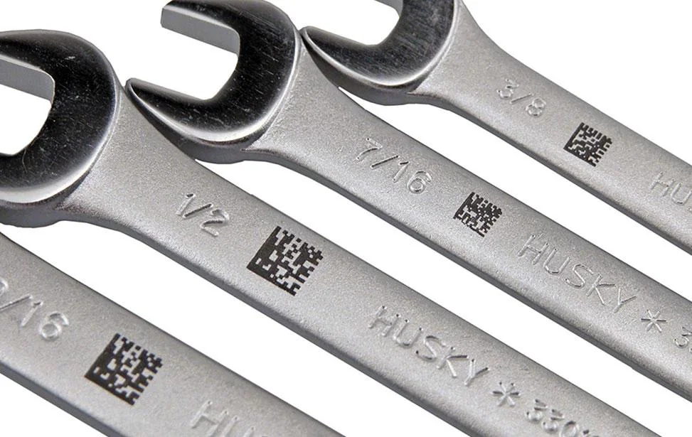 Laser marked metal tool and hardware with brand logo