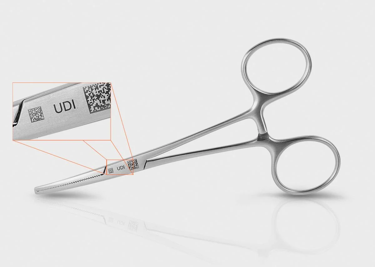 Laser marked stainless steel medical instrument